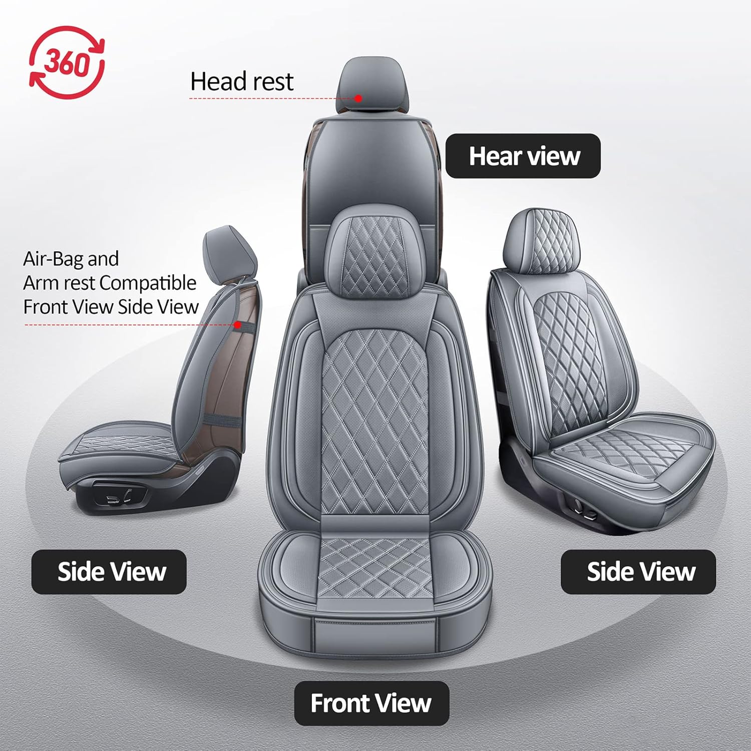 MIROZO 2PCS Ram Seat Cover,Front Seat Covers for Dodge Ram Truck Accessories Compatible with 2009-2025 RAM 1500 2500 3500 Pickup Crew Quad Cab (2PCS Front,Gray)