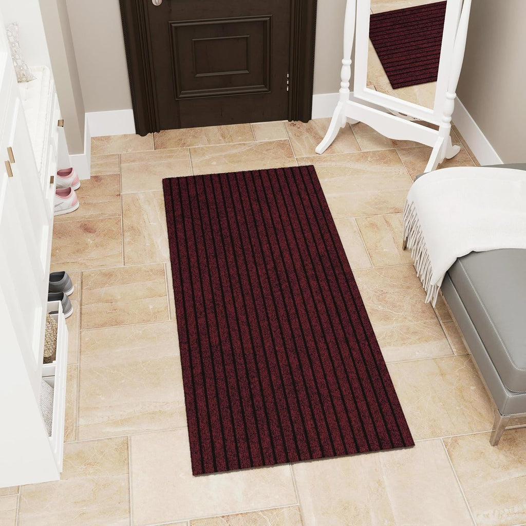 Ottomanson 2' x 5' Hallway Runner with Scraper Pile - Extra Durable Non-Slip Rug Mat for Indoor & Outdoor Use - Ideal for Kitchen, Entryway, Patio & Garage - High-Traffic Carpet, Red