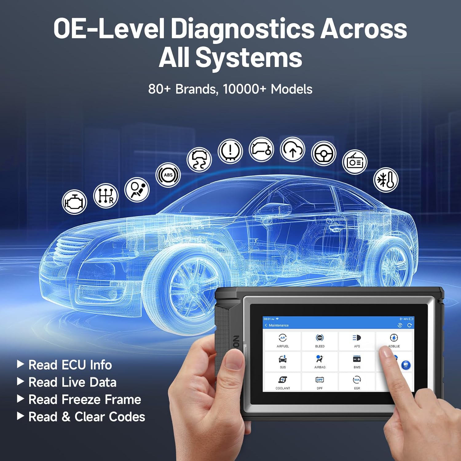 TOPDON Scanner AD800BT V2.0, Bidirectional Scan Tool, Full Systems Diagnostic Tool for All Vehicles, Automotive Diagnostic Scanner for Car, 28+ Services, FCA AutoAuth, CANFD, 2 Years Free Update
