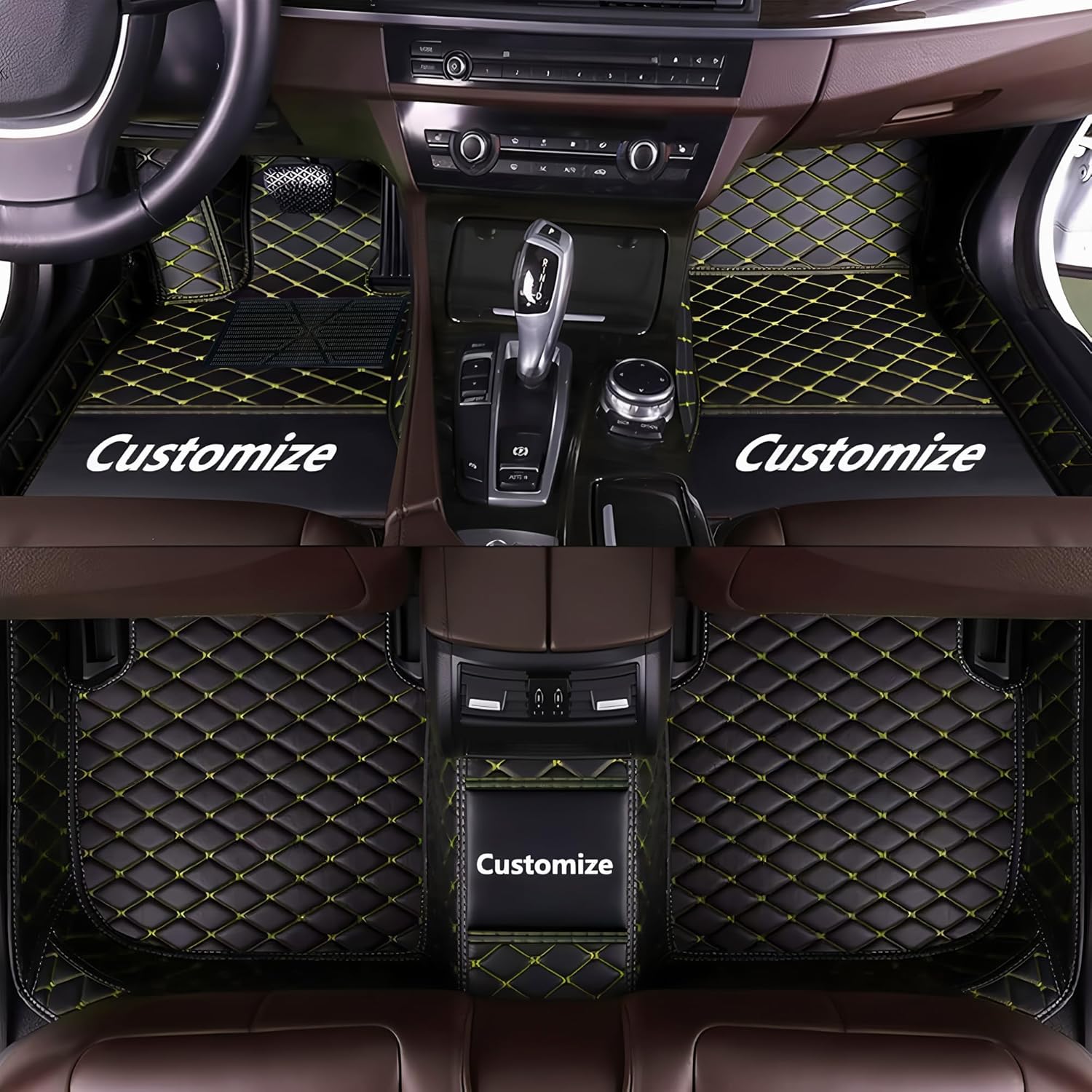 Custom Personalized Floor Mats for Cars，Luxury Full Coverage All Car Floor Mats，Anti-Slip Leather Car Mat Set ，Custom Floor Mats for 99% of Cars, Trucks & SUVs. (Black Yellow)