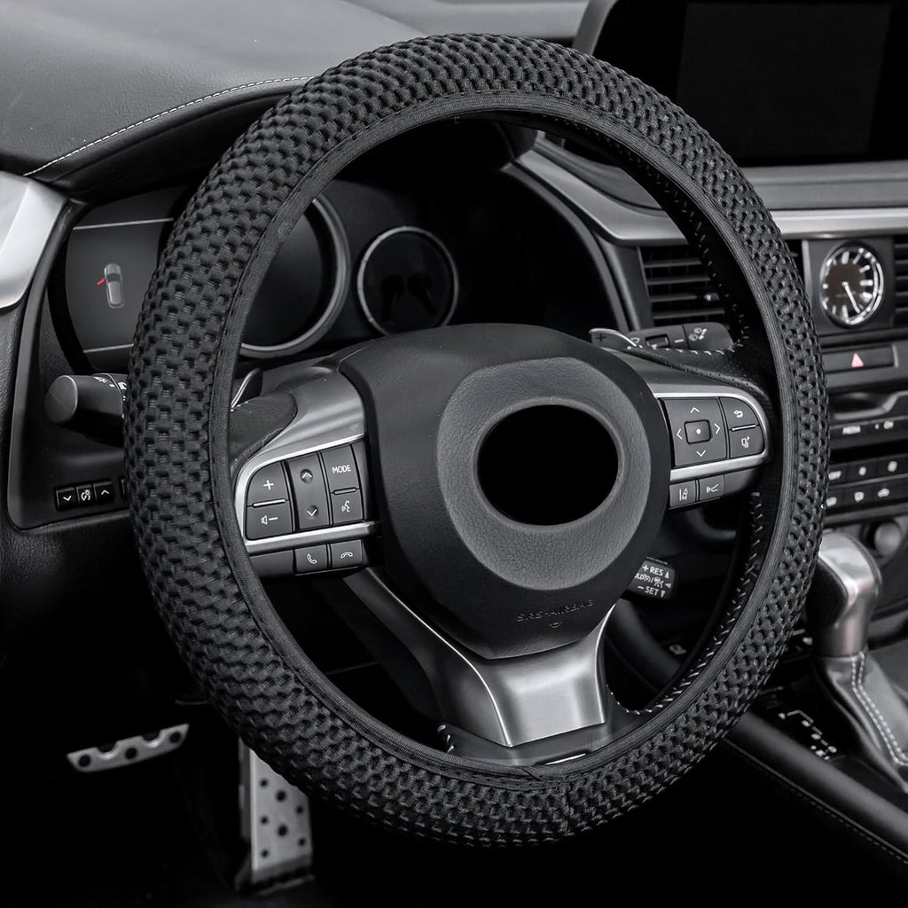 alpmosn Elastic Stretch Steering Wheel Cover, Universal Interior Accessories Steering Wheel Cover for Women & Men, Breathable Microfiber Ice Silk, Anti-Slip, Odorless, Easy Carry(Black)