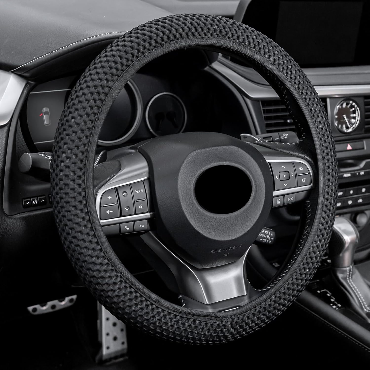 alpmosn Elastic Stretch Steering Wheel Cover, Universal Interior Accessories Steering Wheel Cover for Women & Men, Breathable Microfiber Ice Silk, Anti-Slip, Odorless, Easy Carry(Black)
