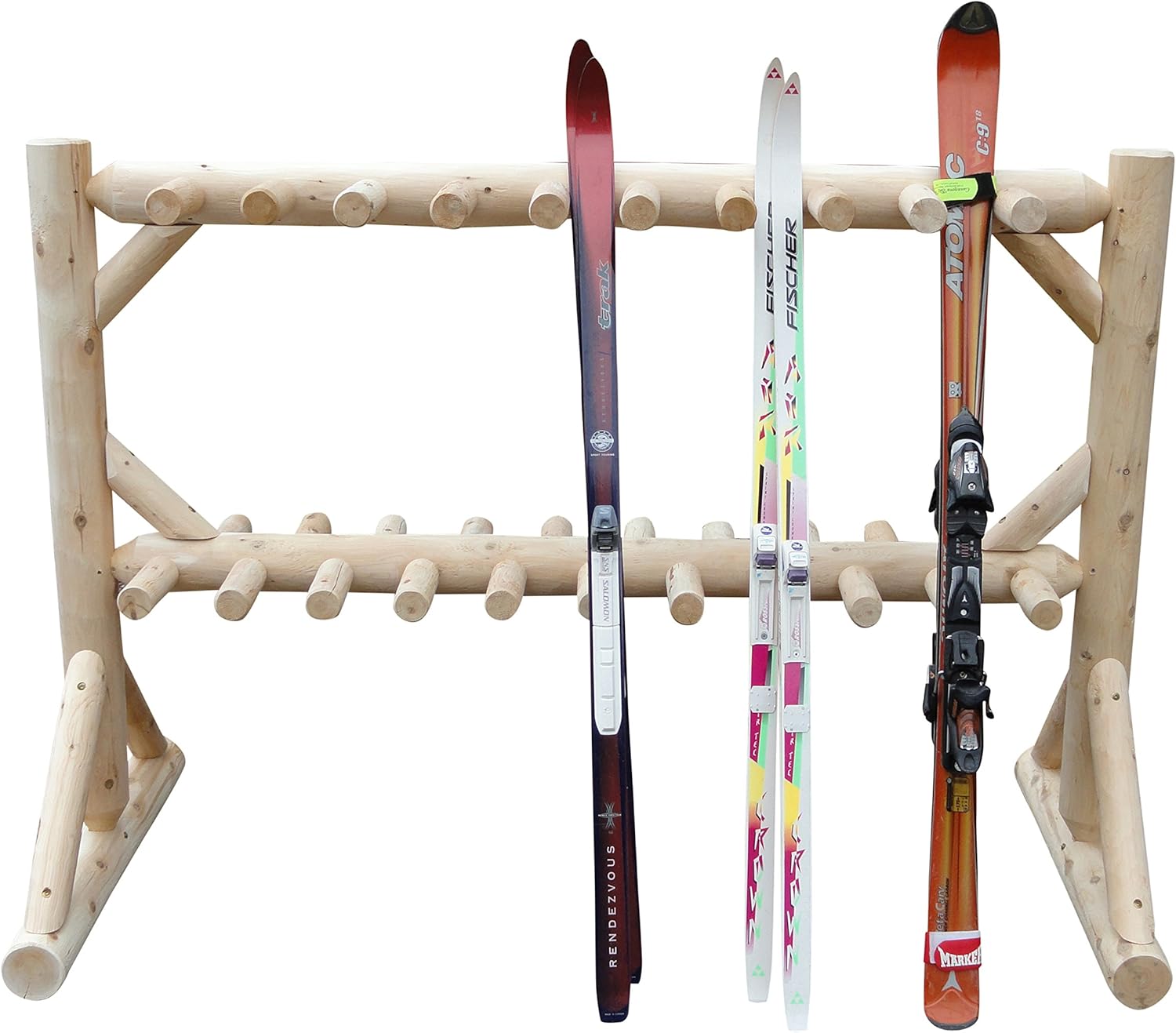 17-Pair Freestanding Skis + Snowboard Log Rack, Standing Shorter Ski Storage Racks, Snowboard Sports Organizer, Ski Poles Garage Sports Equipment Organizer, Rack for Snowboards - Unfinished