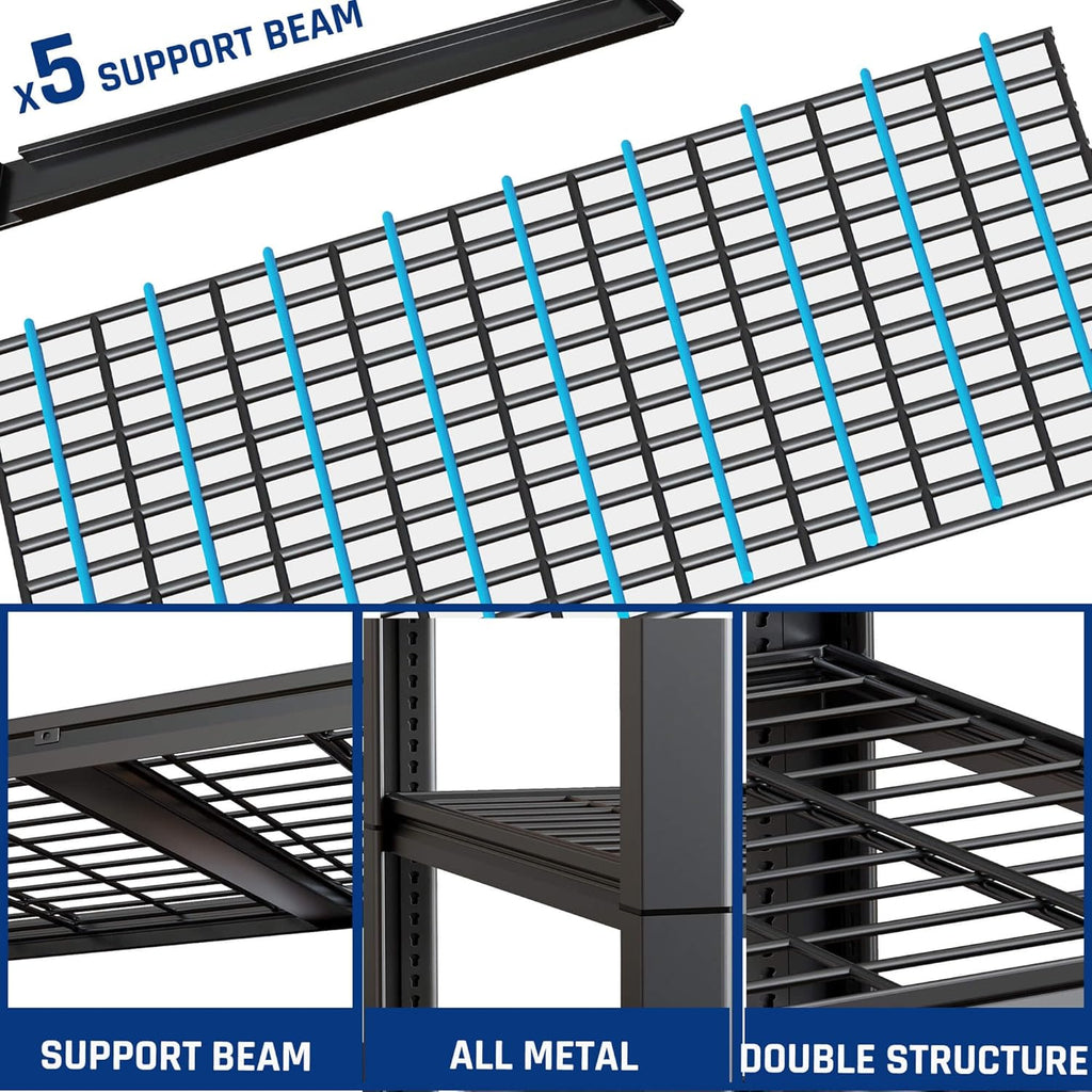 67" W Garage Shelving Heavy Duty, 67" W x 24" D x 84" H, Adjustable 5 Tier Metal Shelves, Commercial Metal Shelf Rack, Industrial Shelving