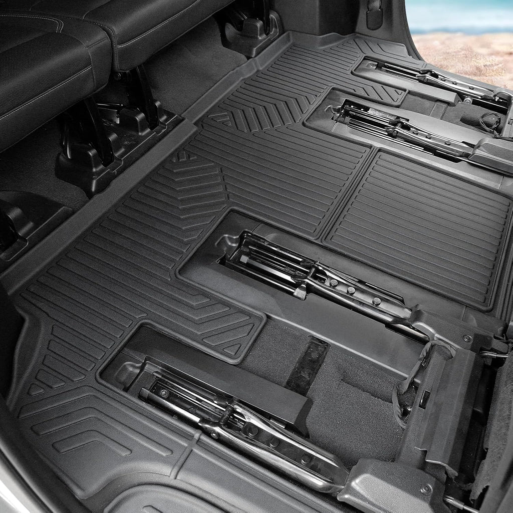 Floor Mats Set for 2021-2025 Chevy Suburban 7 Seats/GMC Yukon XL Accessories, Full Coverage All Weather Floor Mats Cargo Mat with 3rd Row Backrest Protectors & Door Sill Guards