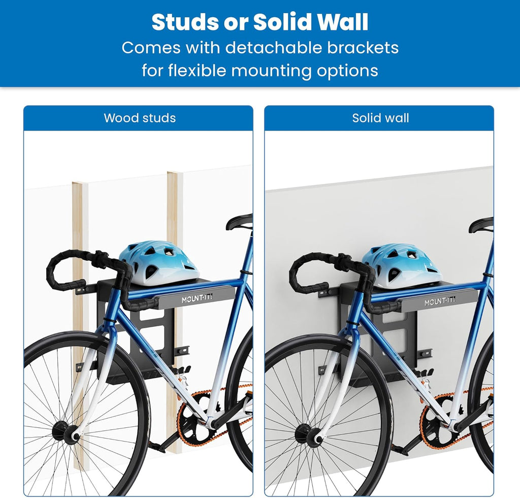 Mount-It! Bike Wall Mount Rack with Shelf and Hooks, Horizontal Indoor Bike Rack Garage Home, Space Saving Wall Mounted Hanger for a Single Road, Mountain or Other Bicycle with Extra Storage, Black