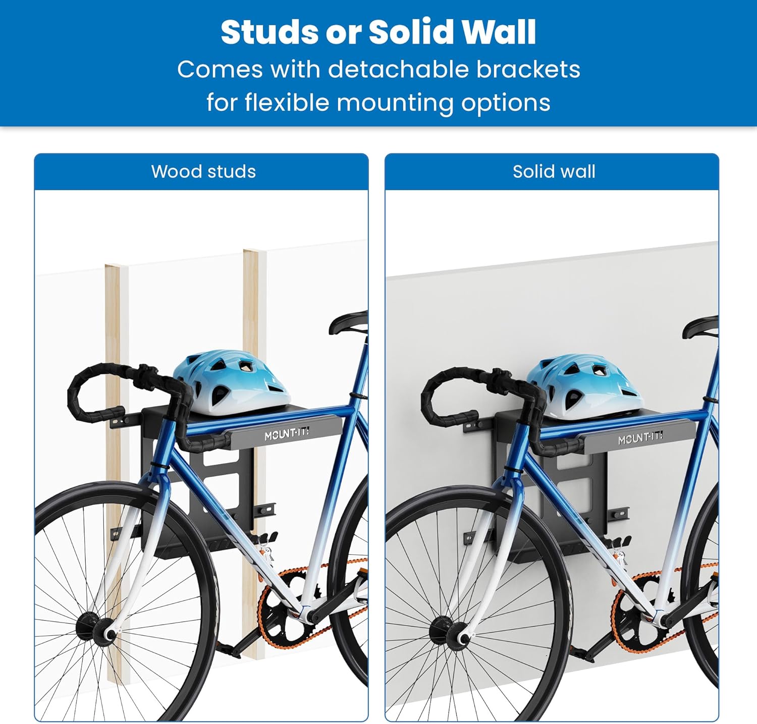 Mount-It! Bike Wall Mount Rack with Shelf and Hooks, Horizontal Indoor Bike Rack Garage Home, Space Saving Wall Mounted Hanger for a Single Road, Mountain or Other Bicycle with Extra Storage, Black