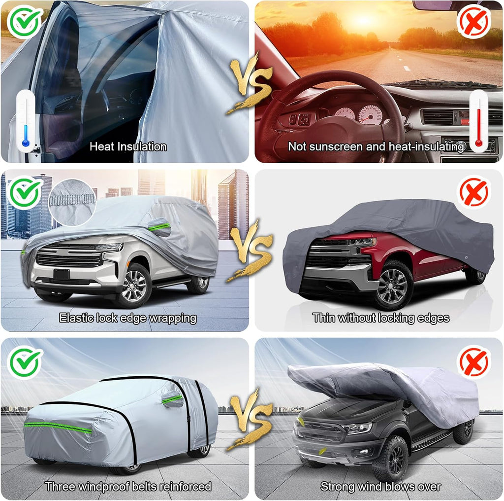 TUCAREST 6-Layers Premium Full Car Cover Hard Shell Zipper Design Waterproof All Weather Weatherproof UV Sun Protection Snow Dust Storm Resistant Outdoor with Straps (Fit for Sedan 165"- 181")