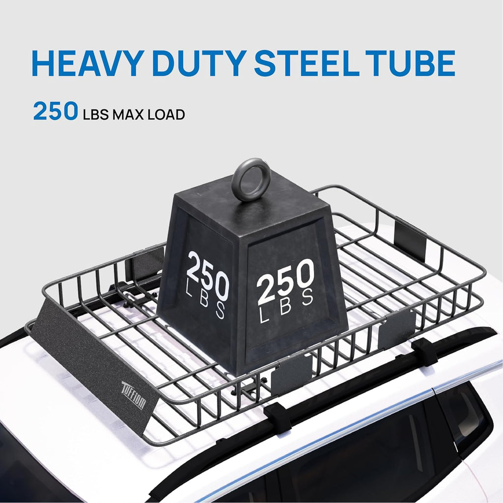 Bonnlo 250lbs Extendable Rooftop Cargo Carrier,64 * 39 * 6inch Universal Roof Rack Basket with Rubber Net,Storage Bag,Straps and Footrest,for SUV/Truck/Van