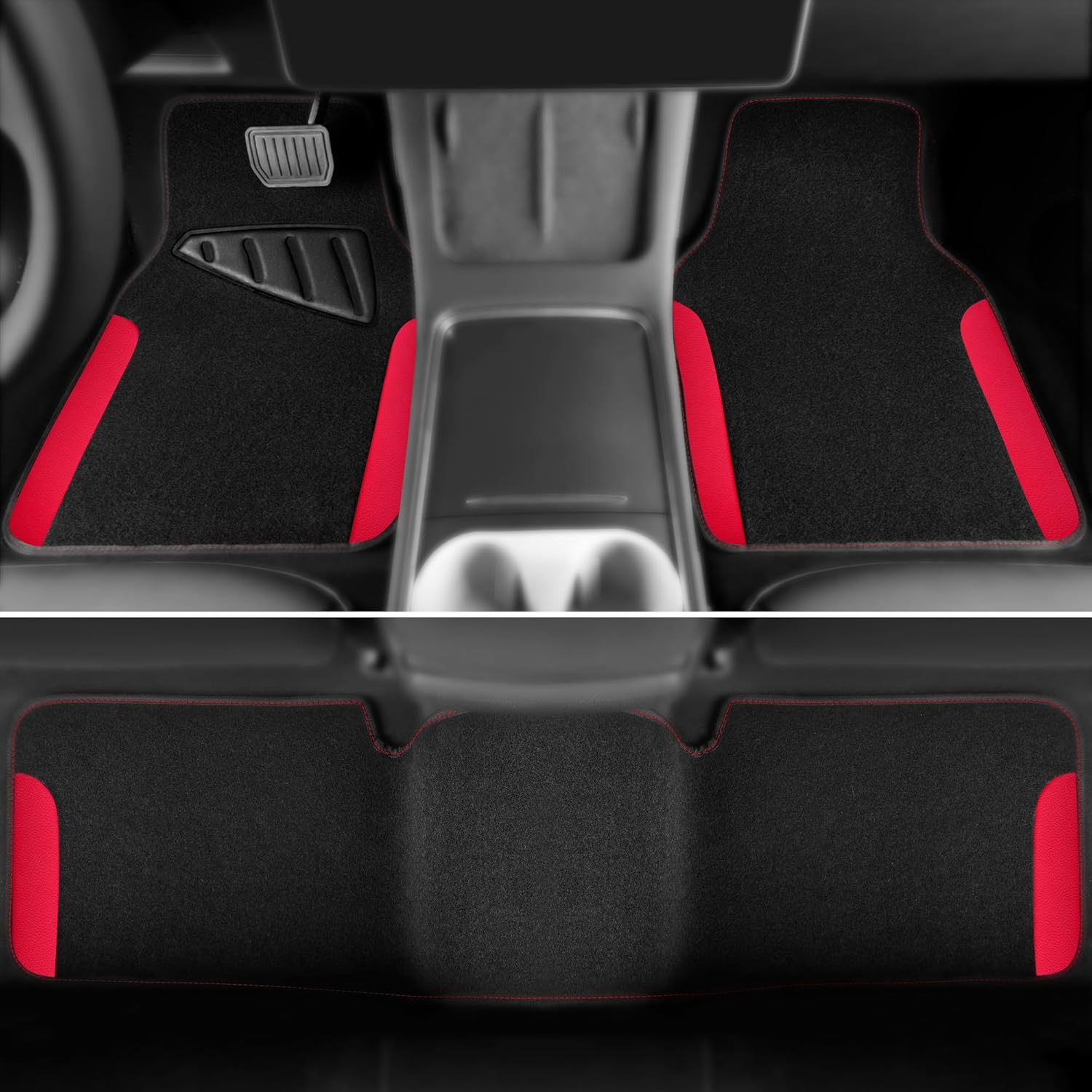 CAR PASS Waterproof Universal Faux Leather 3Pcs Car Floor Mats, Red Car Mats Fit for SUV,Vans,sedans, Trucks,Set of Vehicles Car Carpet with Driver Heel Pad and Anti-Slip Nibs Backing (red 3Pcs)