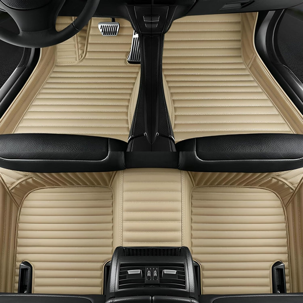 Add Personal Touch to Your Vehicle with IMEISH Customizable Logo Text Car Mats for 99% of vehiclesPads Protection Non-Slip Leather Floor Liners (Beige Stripe)