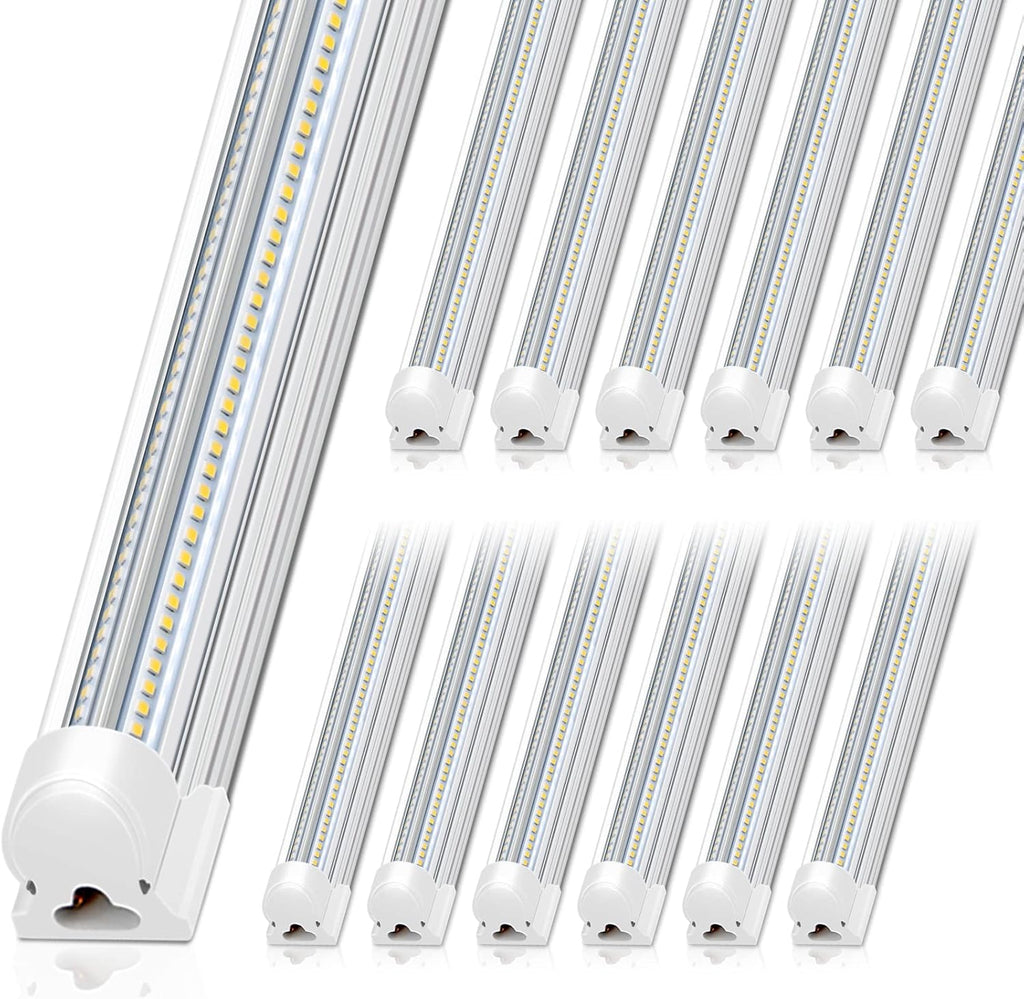 Barrina 8FT LED Shop Light, 100W 15000LM 5000K, Clear Cover Linkable Led Tube Lights, V Shape Integrated T8 LED Lighting, LED Ceiling Lights for Garage, Warehouse, Workshop, ETL Listed, 12 Pack