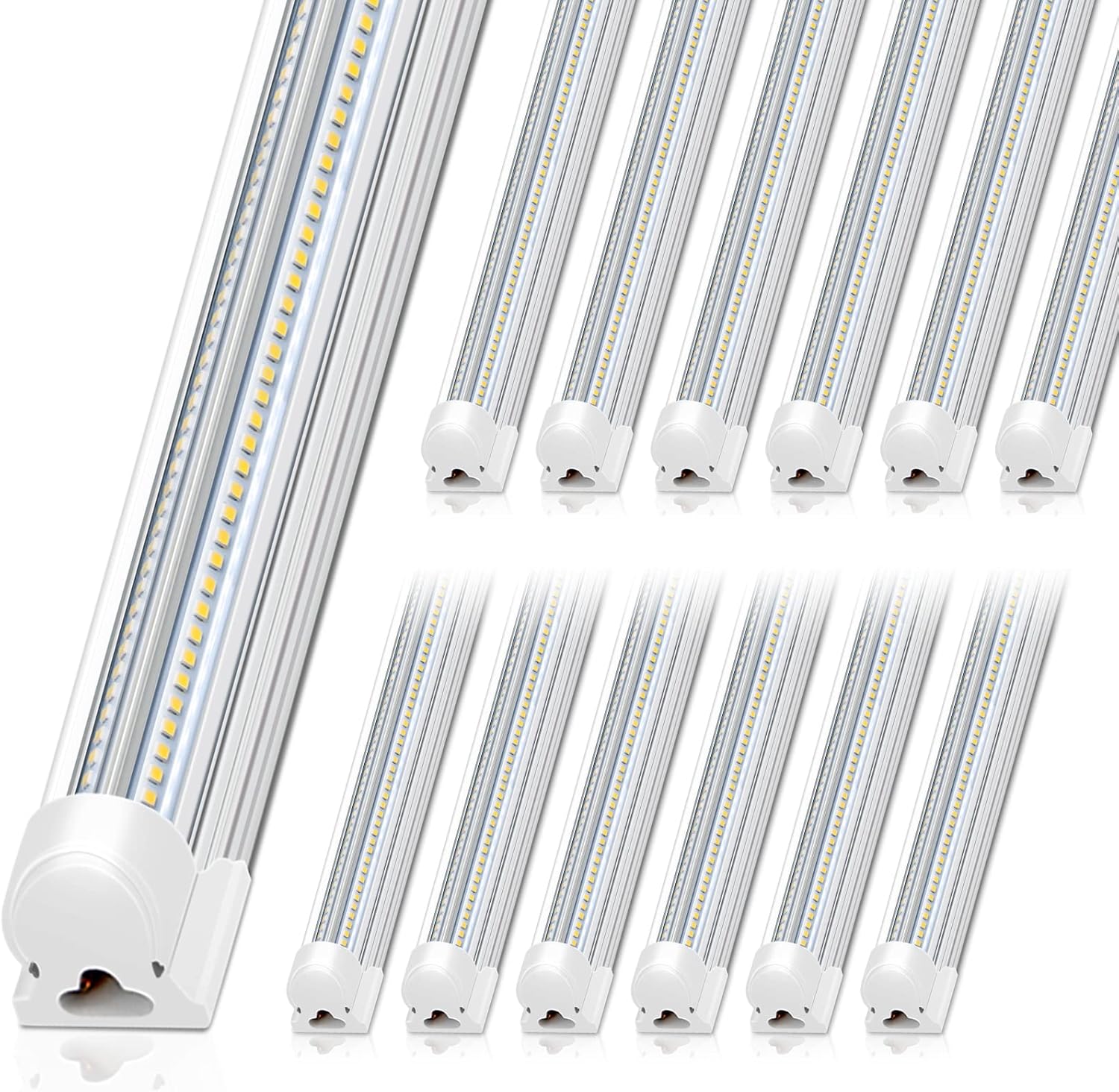 Barrina 8FT LED Shop Light, 100W 15000LM 5000K, Clear Cover Linkable Led Tube Lights, V Shape Integrated T8 LED Lighting, LED Ceiling Lights for Garage, Warehouse, Workshop, ETL Listed, 12 Pack