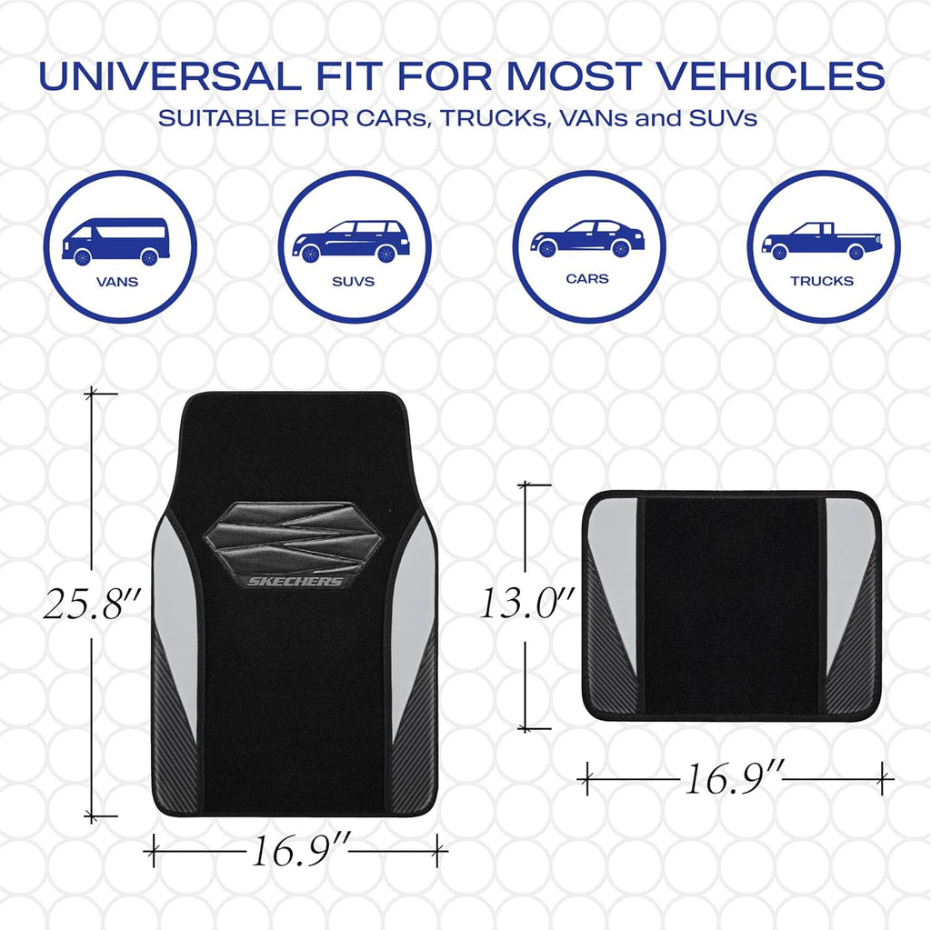 Skechers Car Floor Mats,Waterproof Universal Fit Car Mats,Faux Leather Car Floor Mats,Carbon Floor Mats for Cars with Anti-Slip Skechers Heel Pad Fit for SUV,Vans,Sedans,Trucks,Grey