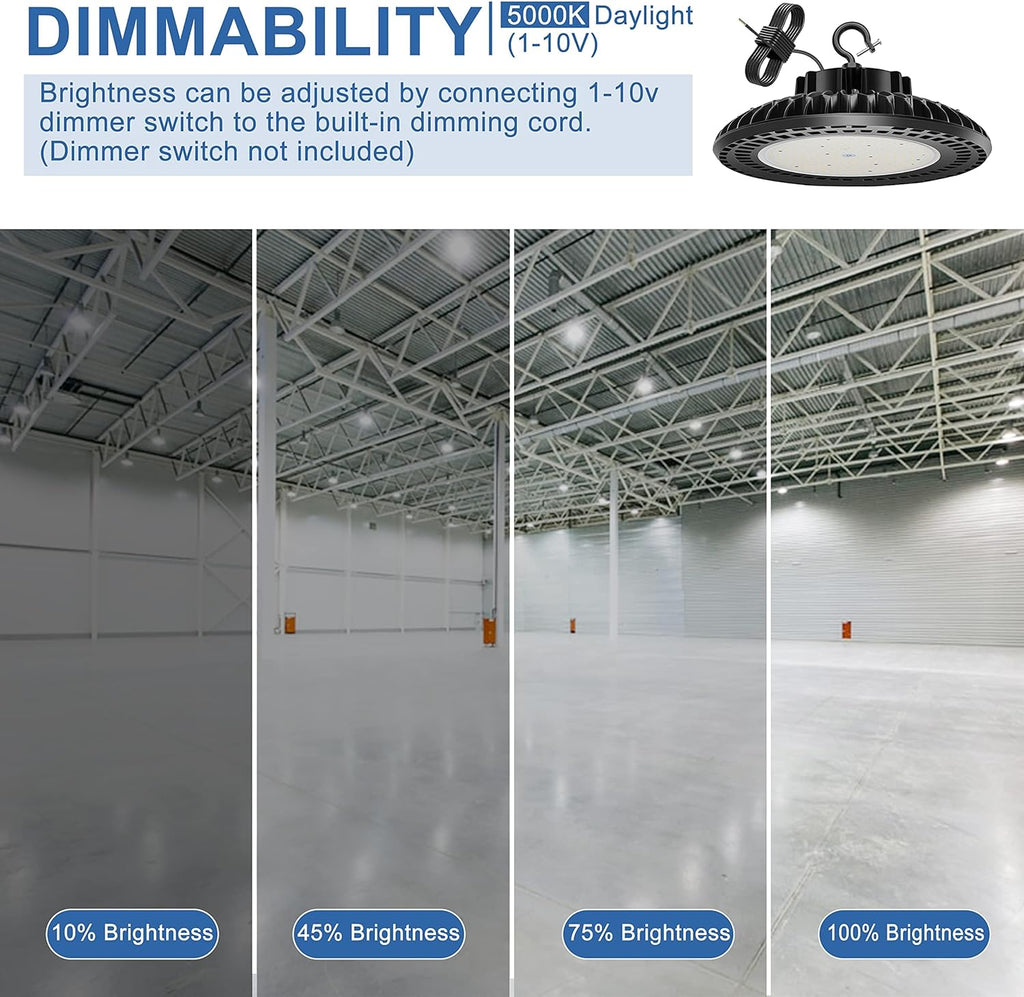6 Pack 300W LED High Bay Light, UL&DLC Listed 41000LM Dimmable UFO High Bay LED Lights for Warehouse, 5000K Daylight IP65 Waterproof Commercial Bay Lighting 𝐀𝐂𝟏𝟎𝟎-𝟐𝟕𝟕𝐕