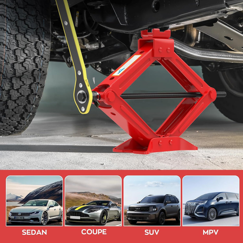 IMAYCC Car Jack Kit Scissor Jack for Car Spare Tire Changing Kit,Portable Tire Jack Repair Kit with Lug Wrench, Car Emergency Kit for Auto/SUV/MPV-2 Ton (4409 lbs) Red