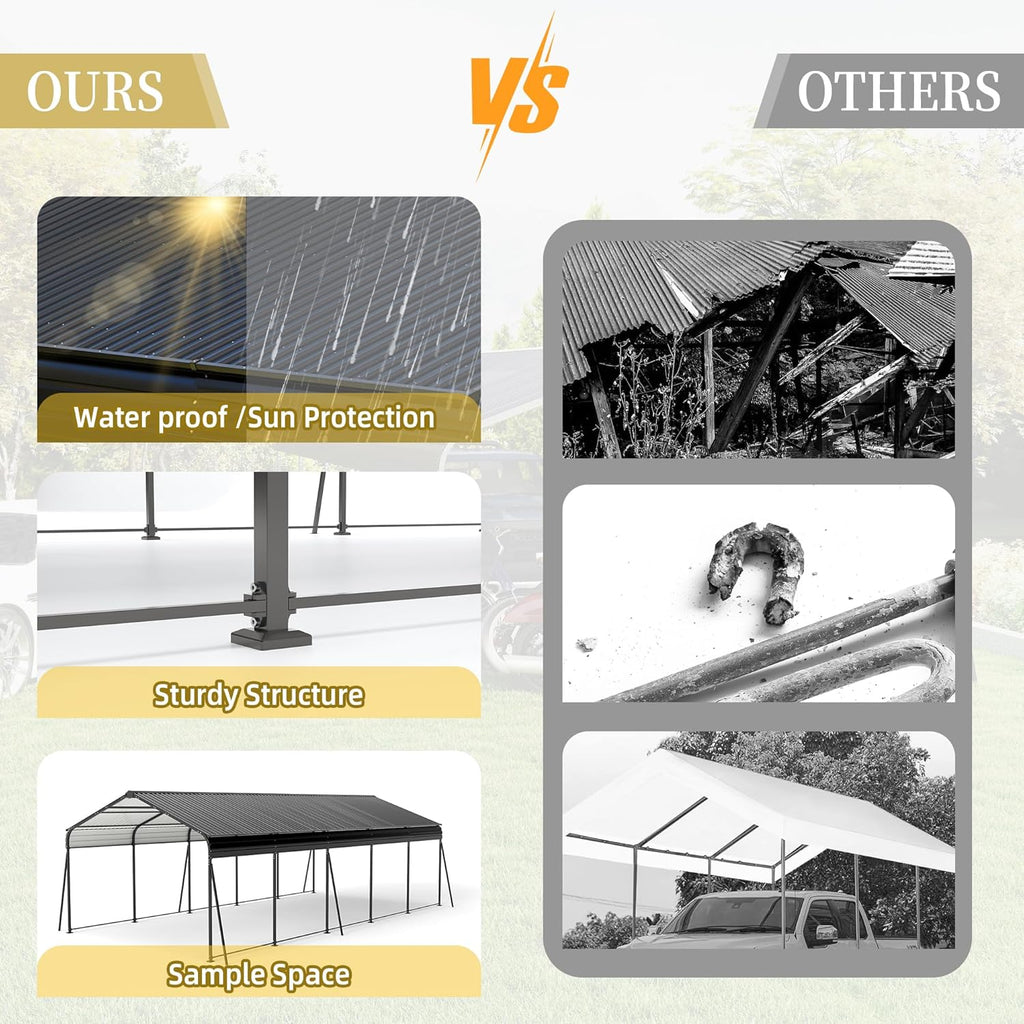 13x26.5 FT Metal Carport, Heavy Duty Car Port Canopy with Galvanized Steel Roof & Frame, Oversized Metal Carport Kit with Hooks, Steel Car Shelter, Outdoor 2 Car Garage for Car, Boat, Truck, Dark Gray