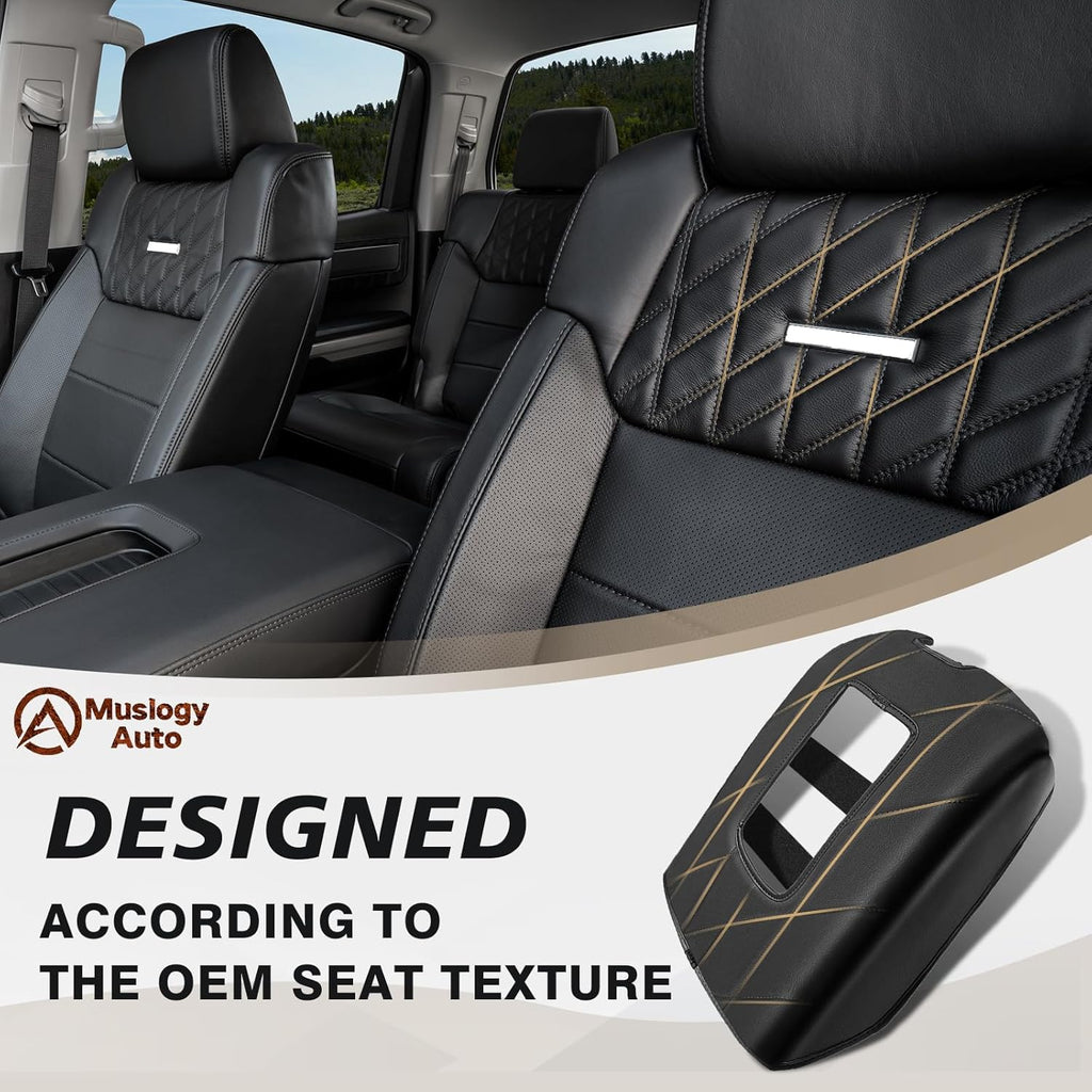 Muslogy Center Console Armrest Cover Compatible with Toyota Tundra 2014-2021 Comfort Armrest Pad Anti-Scratch Arm Rest Cushion Vegan Leather Protector 1-Inch Extra Thick(Bucket Seat ONLY)