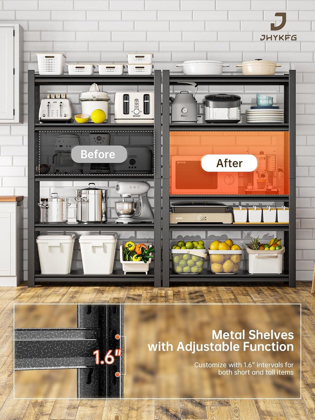JHYKHG 63" H Storage Shelves,5-Tier Heavy Duty Garage Shelving,Adjustable Shelving Unit,Metal Shelf,Boltless Assembly Rack for Warehouse,Shed,2,500 lb Load,16 x 32 x 63 Inches,Black
