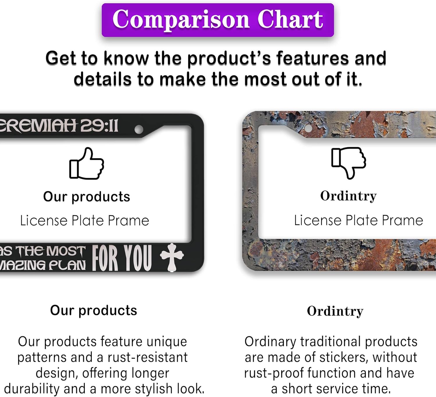 Plate Cover for Car Black and White License Plate Frames Jeremiah 29:11 God Has The Most Amazing Plan for You Aluminum Metal Car Accessory 2 Pack with Screw Covers Set