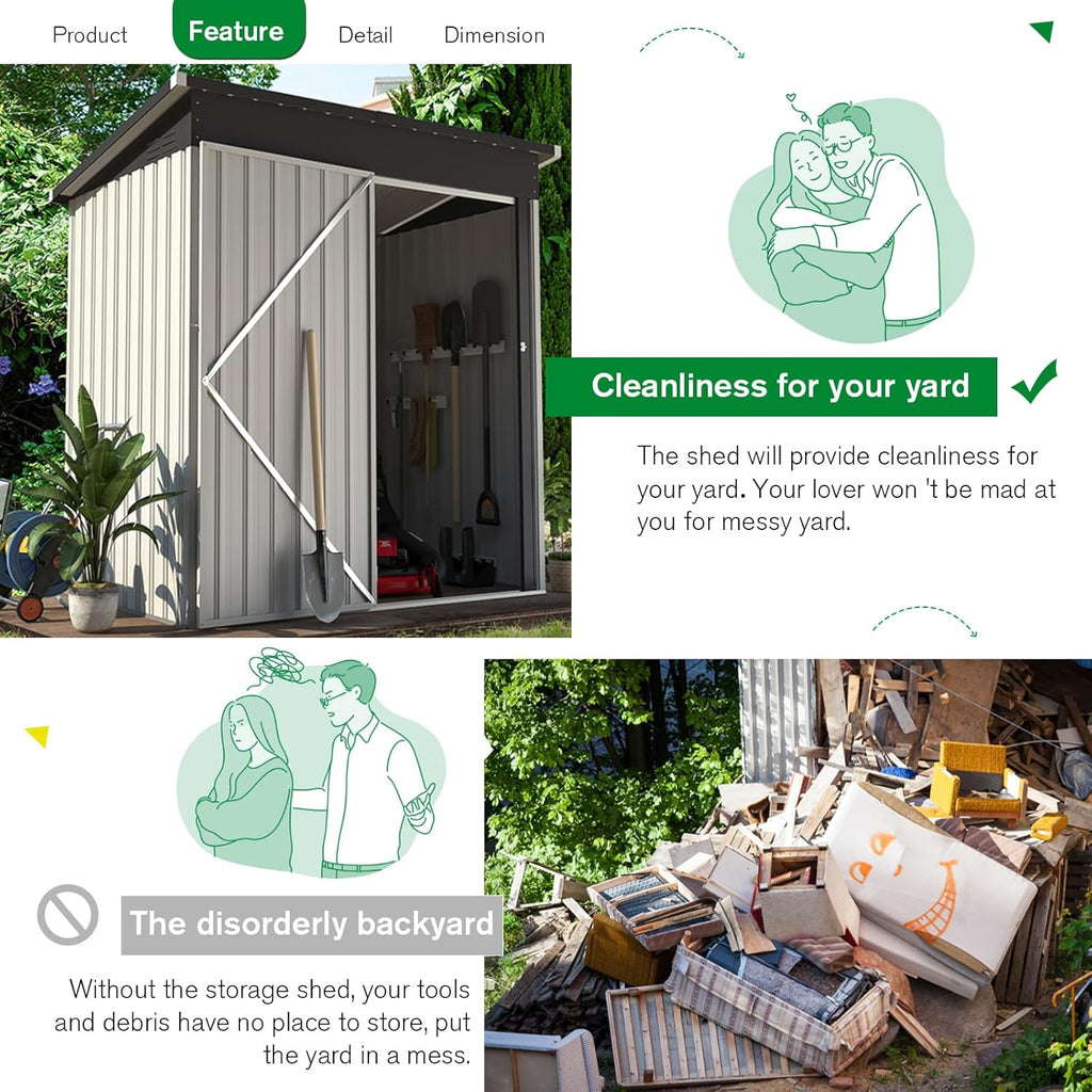 U-MAX 5' x 3' Outdoor Metal Storage Shed, Steel Garden Shed with Single Lockable Door, Tool Storage Shed for Backyard, Patio, Lawn in White