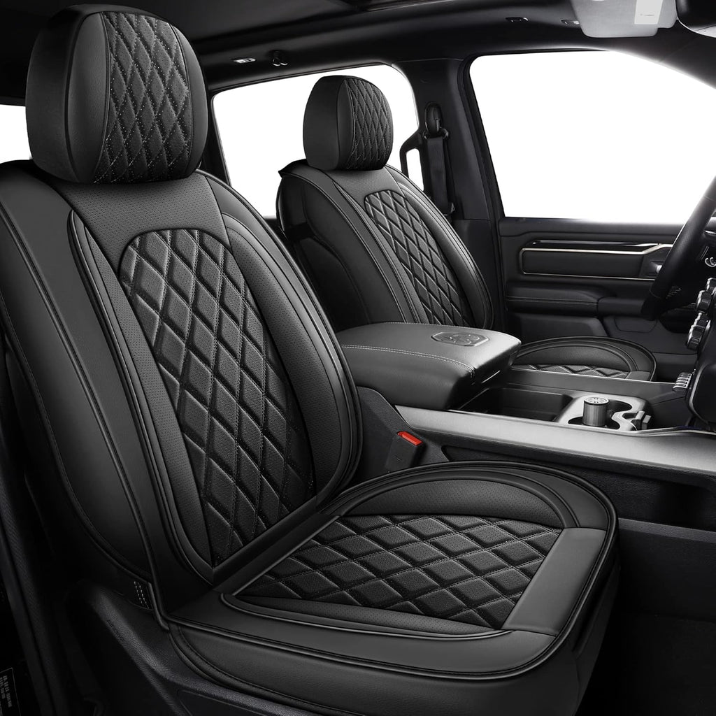 MIROZO Dodge Ram Seat Covers Full Set,5PCS Car Seat Cover Waterproof Fits for 2009-2025 Ram 1500 2500 3500 Crew Quad Regular Cab Pickup Cushions with Split Bench 40/60(Black,Full Set Flat Back)