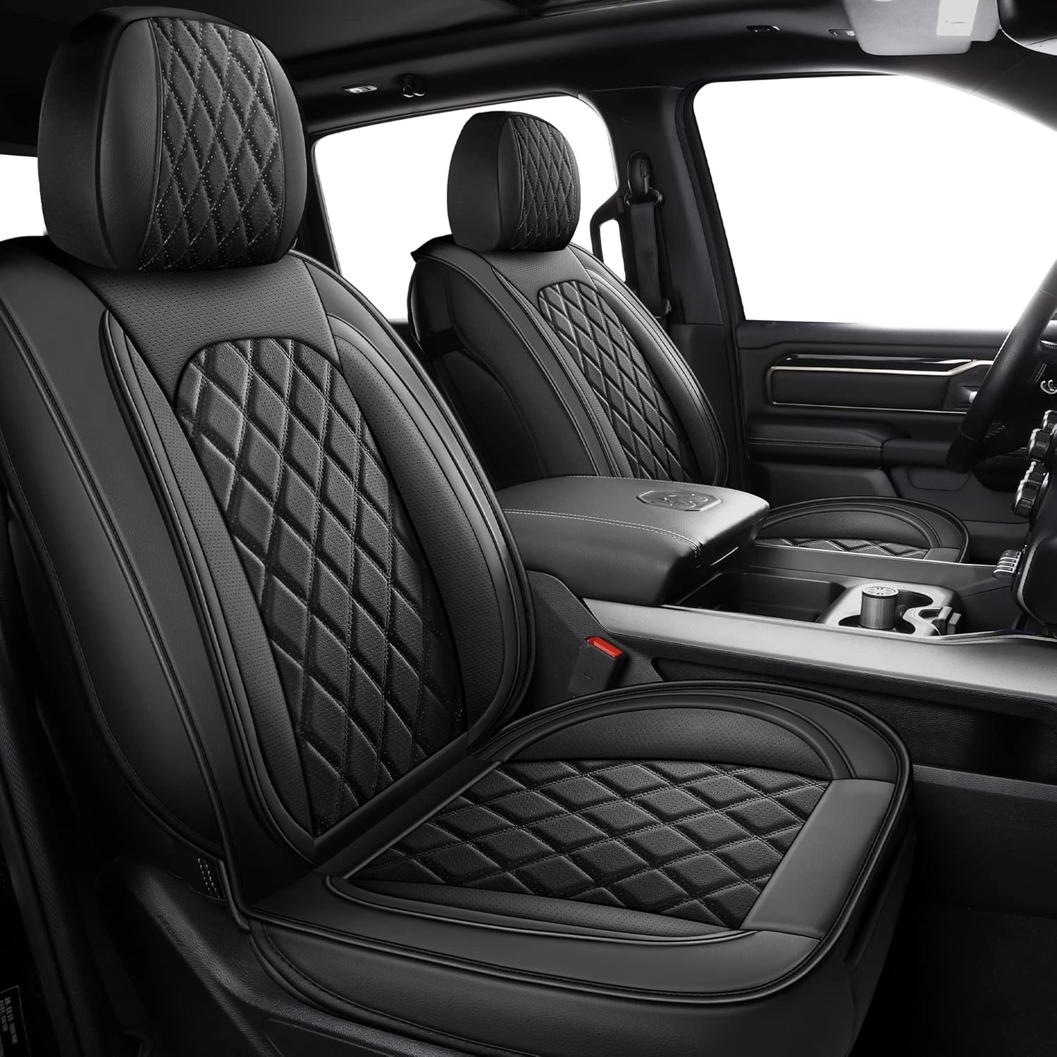 MIROZO Dodge Ram Seat Covers Full Set,5PCS Car Seat Cover Waterproof Fits for 2009-2025 Ram 1500 2500 3500 Crew Quad Regular Cab Pickup Cushions with Split Bench 40/60(Black,Full Set Flat Back)