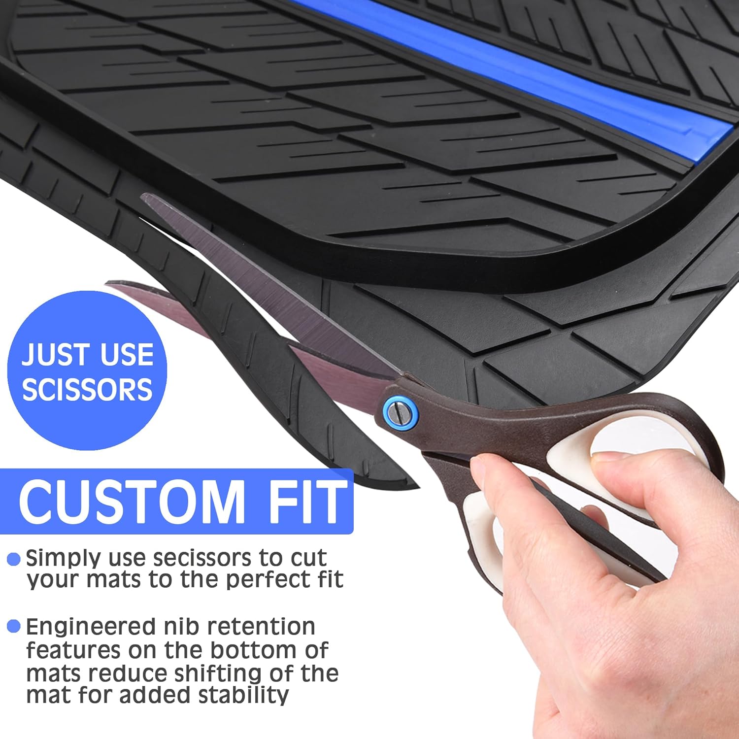 CAR PASS Tire Tread DeepDish Rubber Floor Mats for car Heavy Duty car mats All Weather, Universal XL~M Trim to Fit for Truck SUV Vehicle Automotive, Waterproof car mats 3 Piece(Blue Black)
