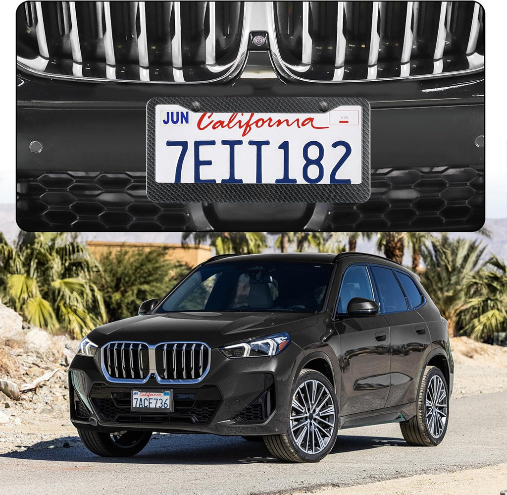 LivTee Carbon Fiber License Plate Frames, 2PCS Car License Plate Holder, 2 Holes Stainless Steel License Plate Covers, Automotive Exterior Accessories, Slim Design with Gasket Cover for US Cars