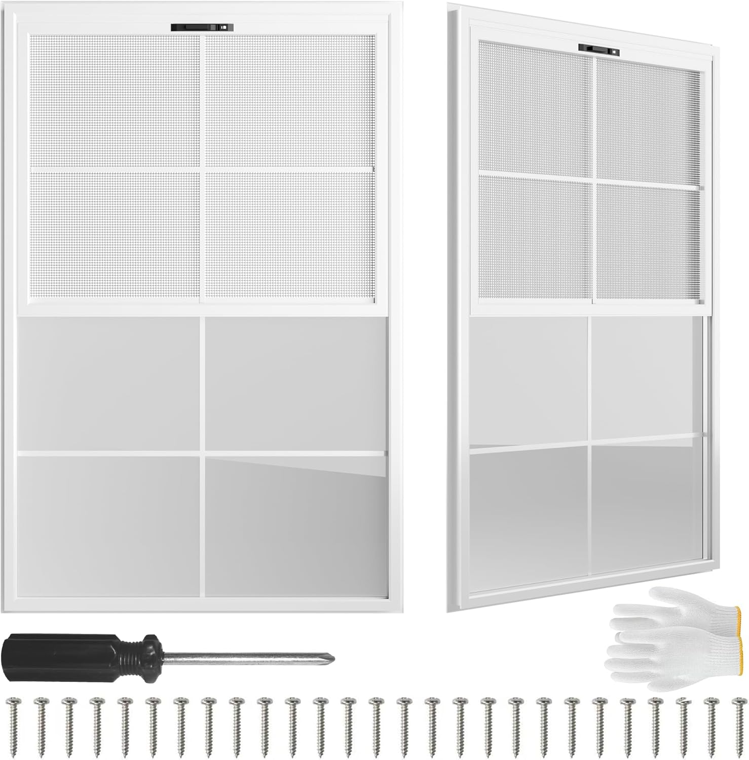 2 Pack 24" x 36"Shed Window, with Tempered Glass and Fiberglass Screen for Shed, Chicken Coop, Playhouse, Household, Garage