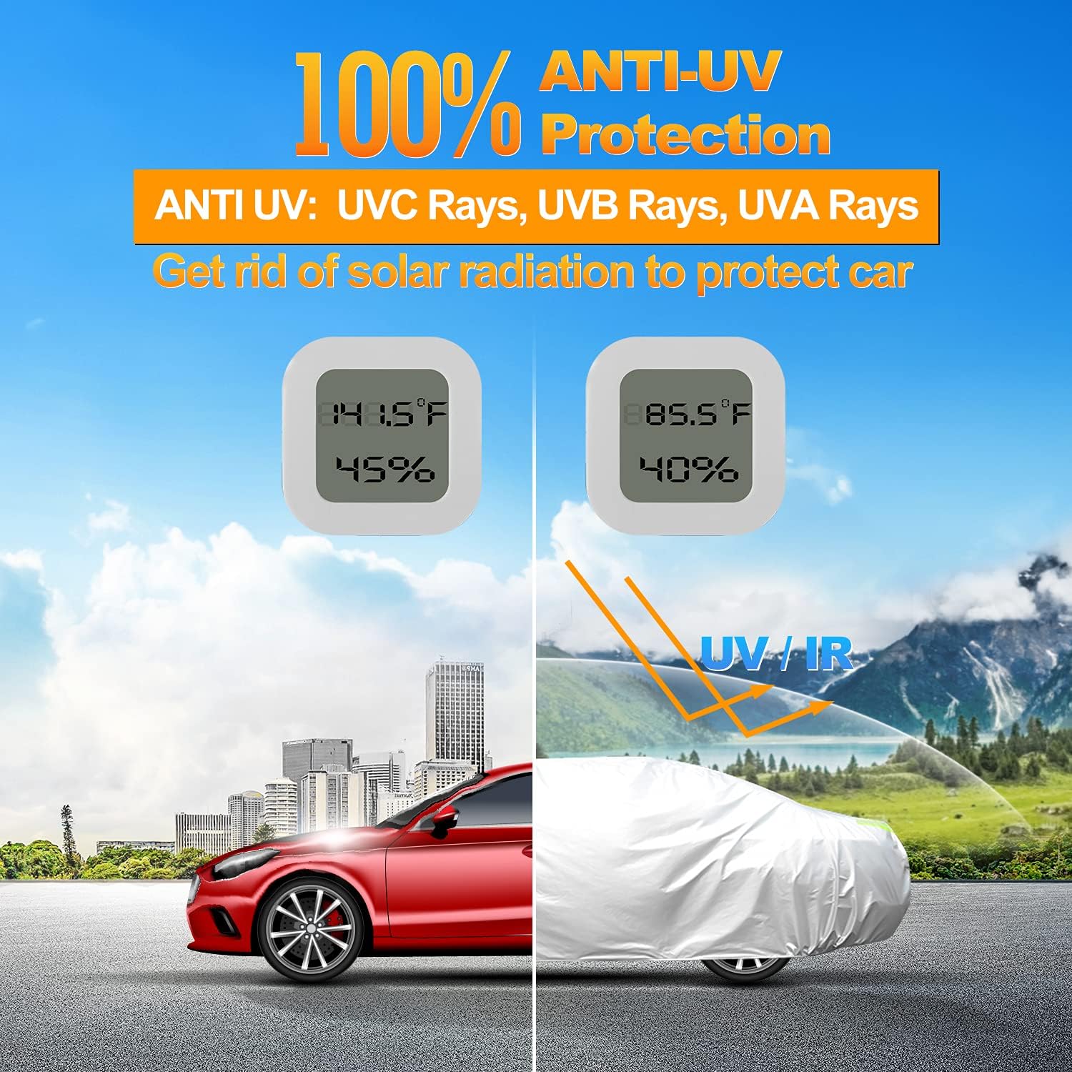 Waterproof Car Cover All Weather Snowproof UV Protection Windproof Outdoor Full car Cover, Universal Fit for Sedan (Fit Sedan Length Length 192"-208", Silver)