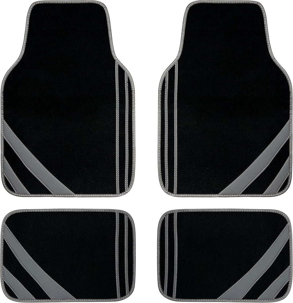 CAR PASS Carpet Car Floor Mats, Edge Leather Waterproof Car Mats with Double Stitch Line and Anti-Slip Backing Design, Fit 95% Automotive,SUVS,Sedan,Vans (Black and Gray)