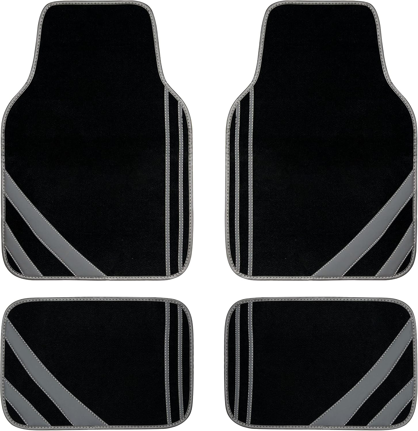 CAR PASS Carpet Car Floor Mats, Edge Leather Waterproof Car Mats with Double Stitch Line and Anti-Slip Backing Design, Fit 95% Automotive,SUVS,Sedan,Vans (Black and Gray)