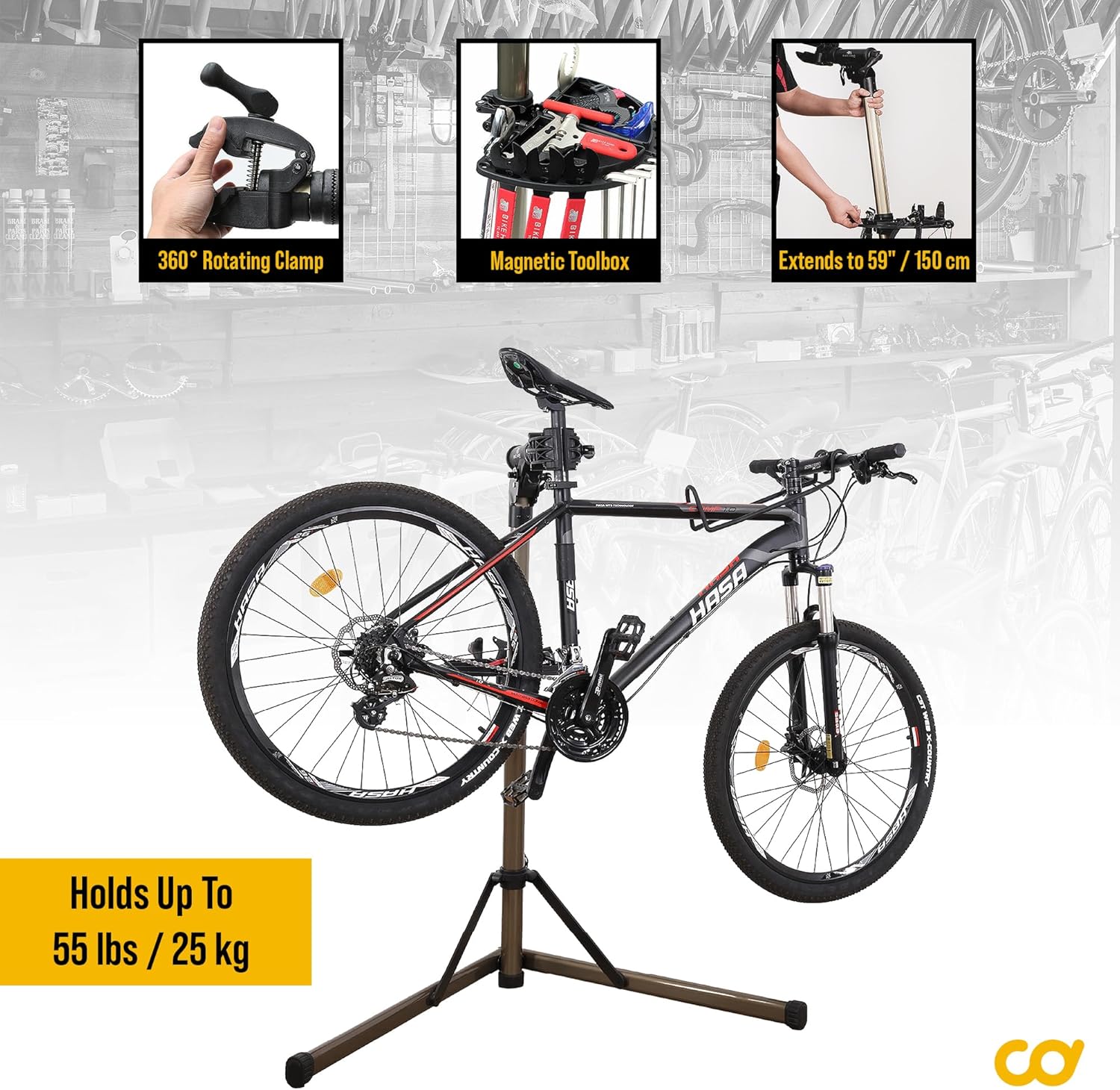 BikeHand Bike Repair Stand | Lightweight & 360 Adjustable Home Bicycle Mechanics Workstand w/Magnetic Tool Plate | Quick Release Portable Bike Maintenance Stand for Mountain & Road Bike