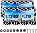 License Plate Frames Black and White License Plate Frame Animal Cow Print White Black Spot Design Universal Aluminum Car Accessory 2 Pack with Screw Covers Set
