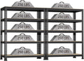 5-Shelf Heavy Duty Shelving - Adjustable Garage Storage Shelves, Metal Utility Storage Racks for Warehouse Pantry Basement Kitchen, Garage Organizers Shef Unit, Black, Packs of 2