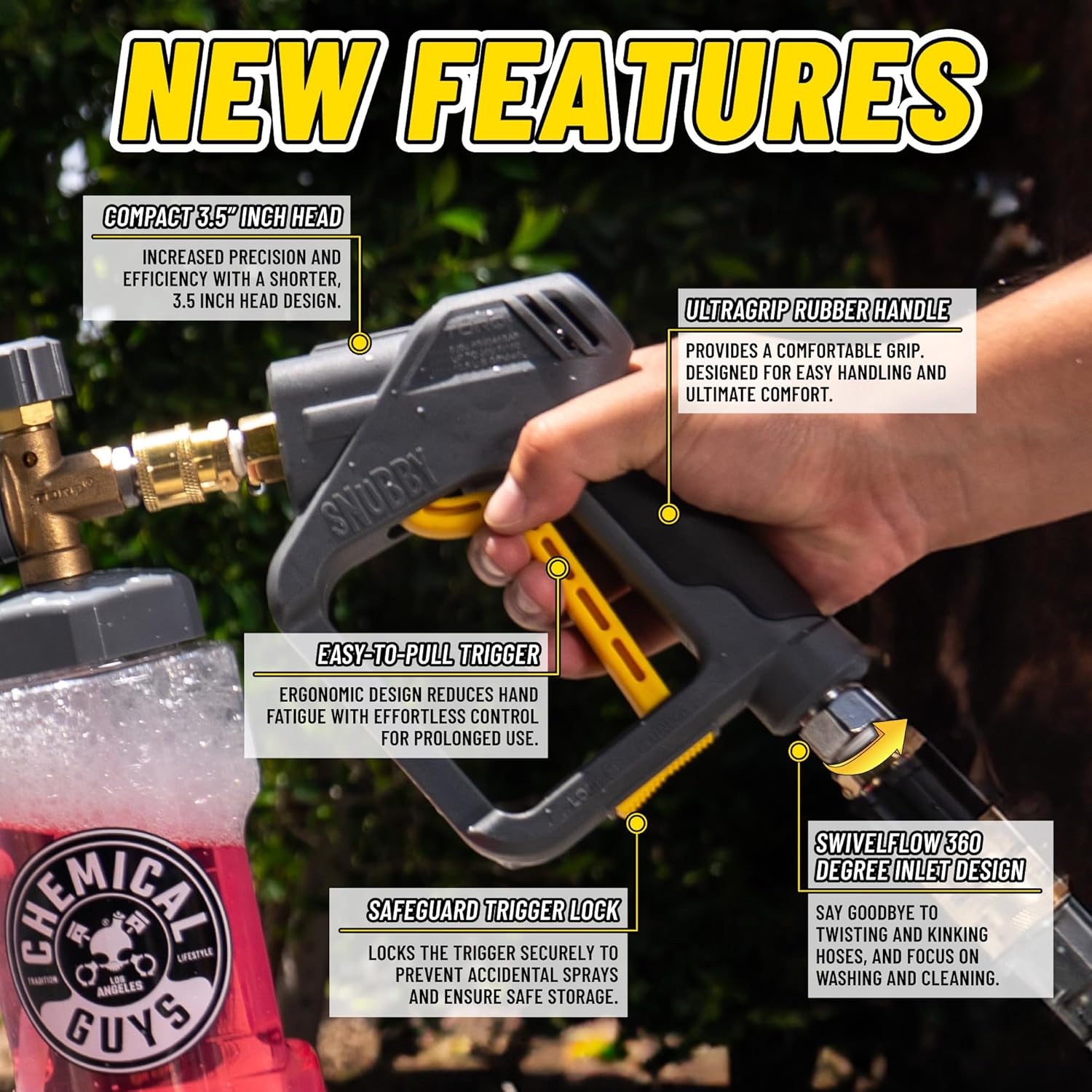 Chemical Guys EQP402 Snubby Pressure Washer Gun, Foam Cannon Attachment, For Gas & Electric Pressure Washers