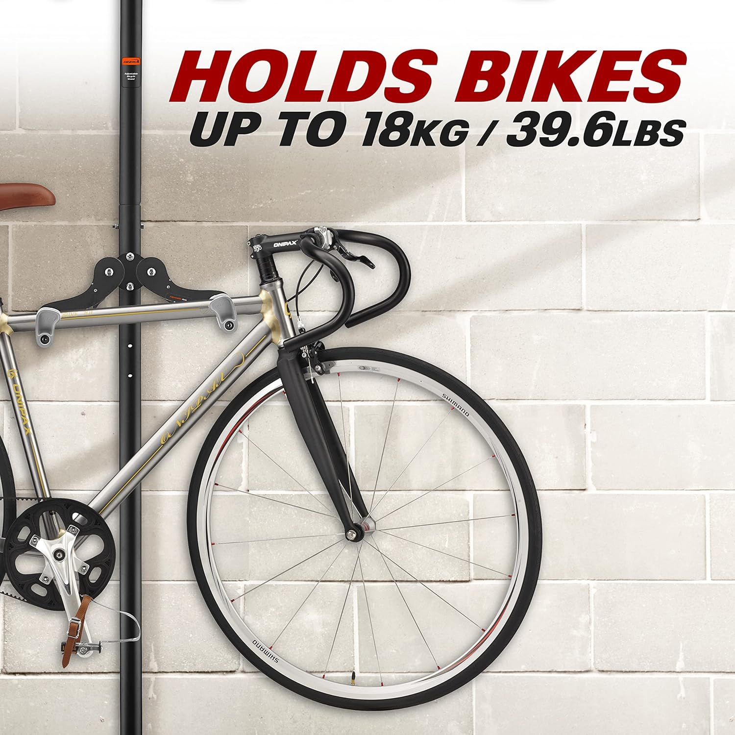 Ibera Bike Wall Mount - Secure Bike Storage up to 18kg with Adjustable Frame Holder & Soft Rubber Cradles - Garage Bike Rack for Road, MTB, Kids, Hybrid Bikes - Easy Installation & Space-Saving Design