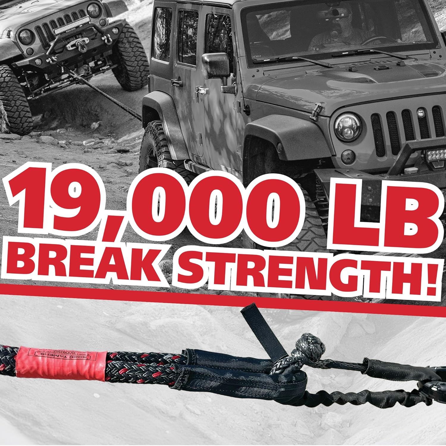 Rock Tamers Kinetic Recovery Rope Kit - Heavy Duty Tow Strap - 3/4" x 30' Kinetic Tow Rope with High-Visibility Reflective Weave - 19,000 lb Break Strength for Vehicle Recovery