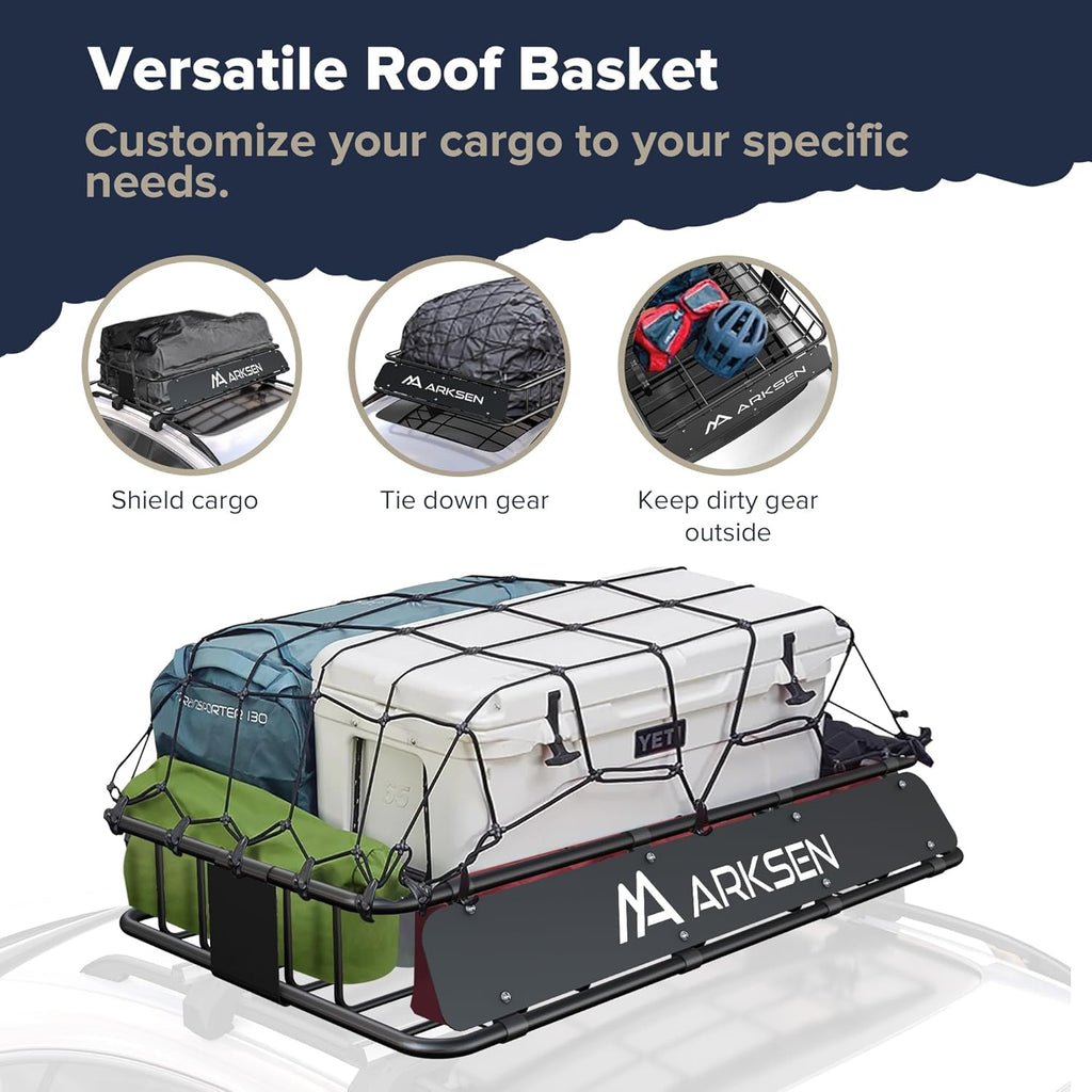 ARKSEN 30 x 50 x 6 Inch Universal Extra Wide 150LB Heavy Duty Roof Rack Cargo with Cargo Net, Car Top Luggage Holder Carrier Basket for SUV, Truck, & Car Steel Construction
