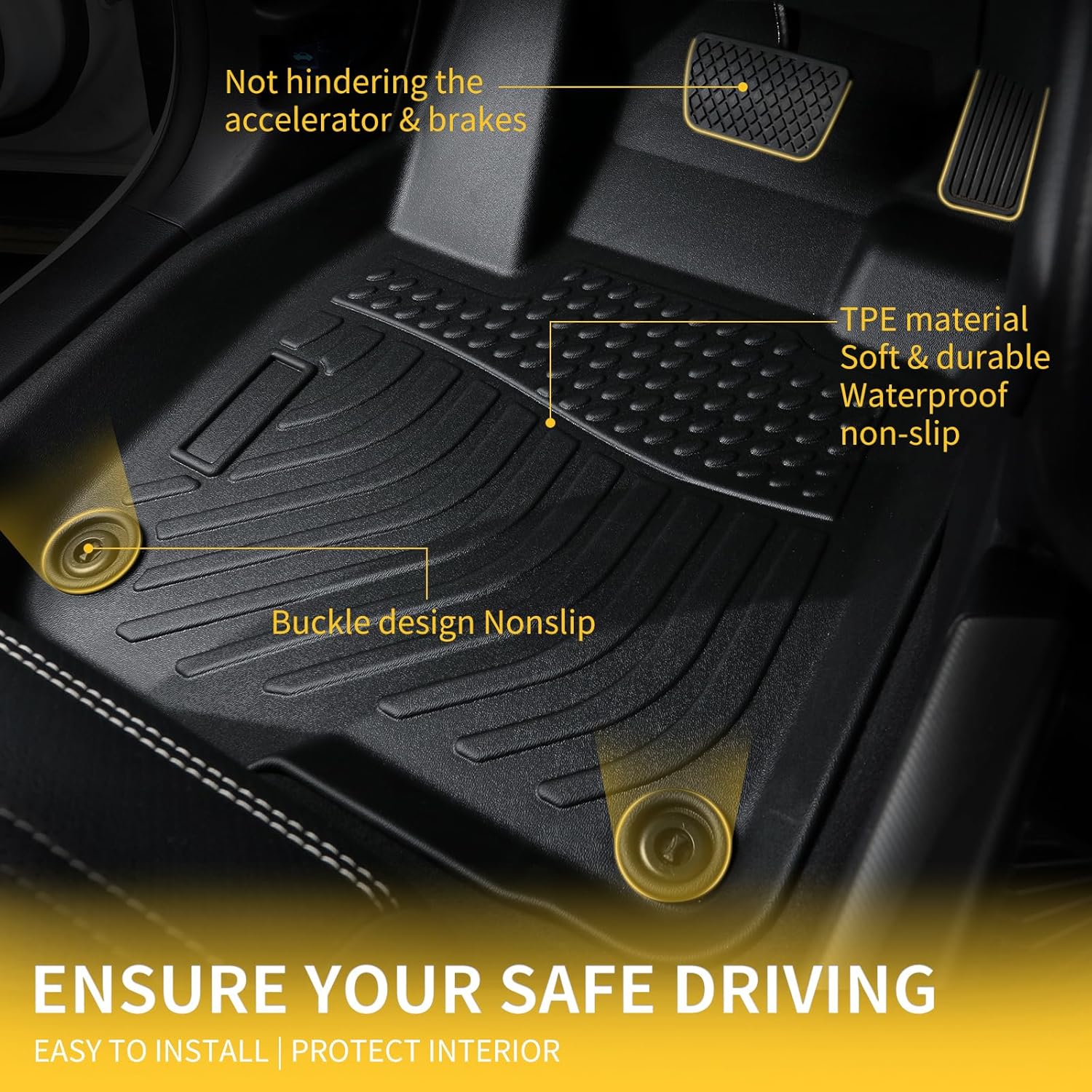 GINOWY- Floor Mats & Cargo Liner for Dodge Hornet 2023 2024 2025 GT/GT Plus & R/T Plug-in Hybrid, TPE All Weather Protection 2024 Hornet Car Mats, Non-Slip Trunk Mat Waterproof Floor Liners Black