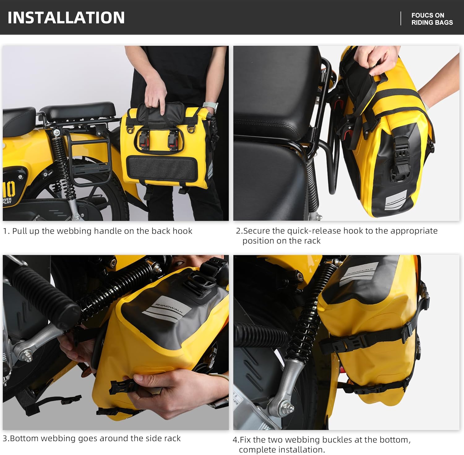 Rhinowalk Motorcycle Saddlebags, Waterproof Saddlebags, Quick Release 15L Single Side Hanging Bag Motorcycle Accessories