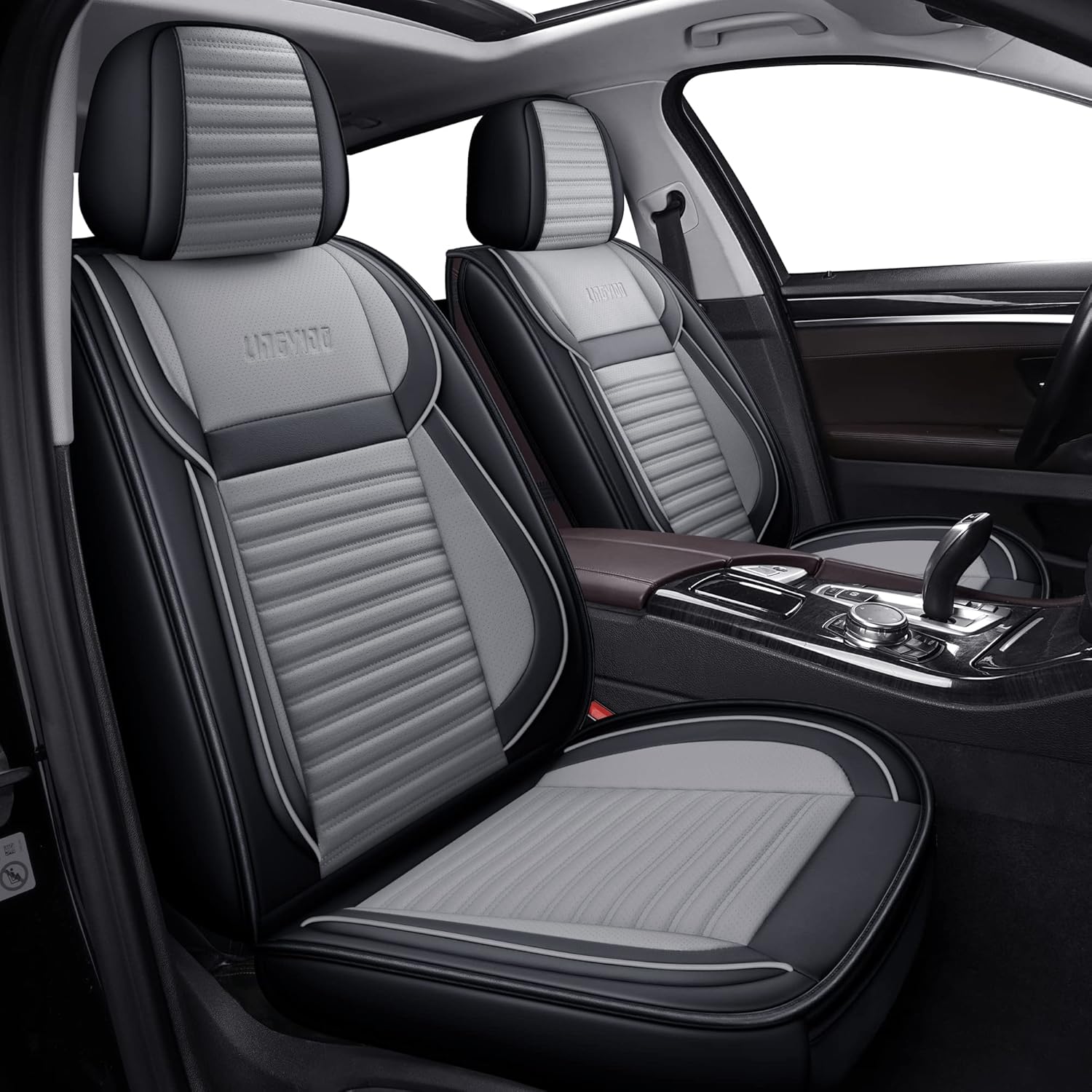 LINGVIDO Car Seat Covers, Breathable and Waterproof Faux Leather Automotive Seat Covers for Cars SUV Truck Sedan,Universal Anti-Slip Driver Seat Cover with Backrest (Full Seat, Gray+Black)