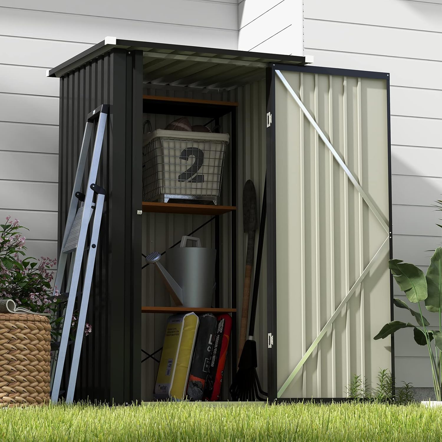 Patiowell 3 x 3 FT Outdoor Storage Shed,Small Garden Tool Storage Shed with Sloping Roof and Single Lockable Door, Outdoor Shed for Backyard Garden Patio Lawn, Black