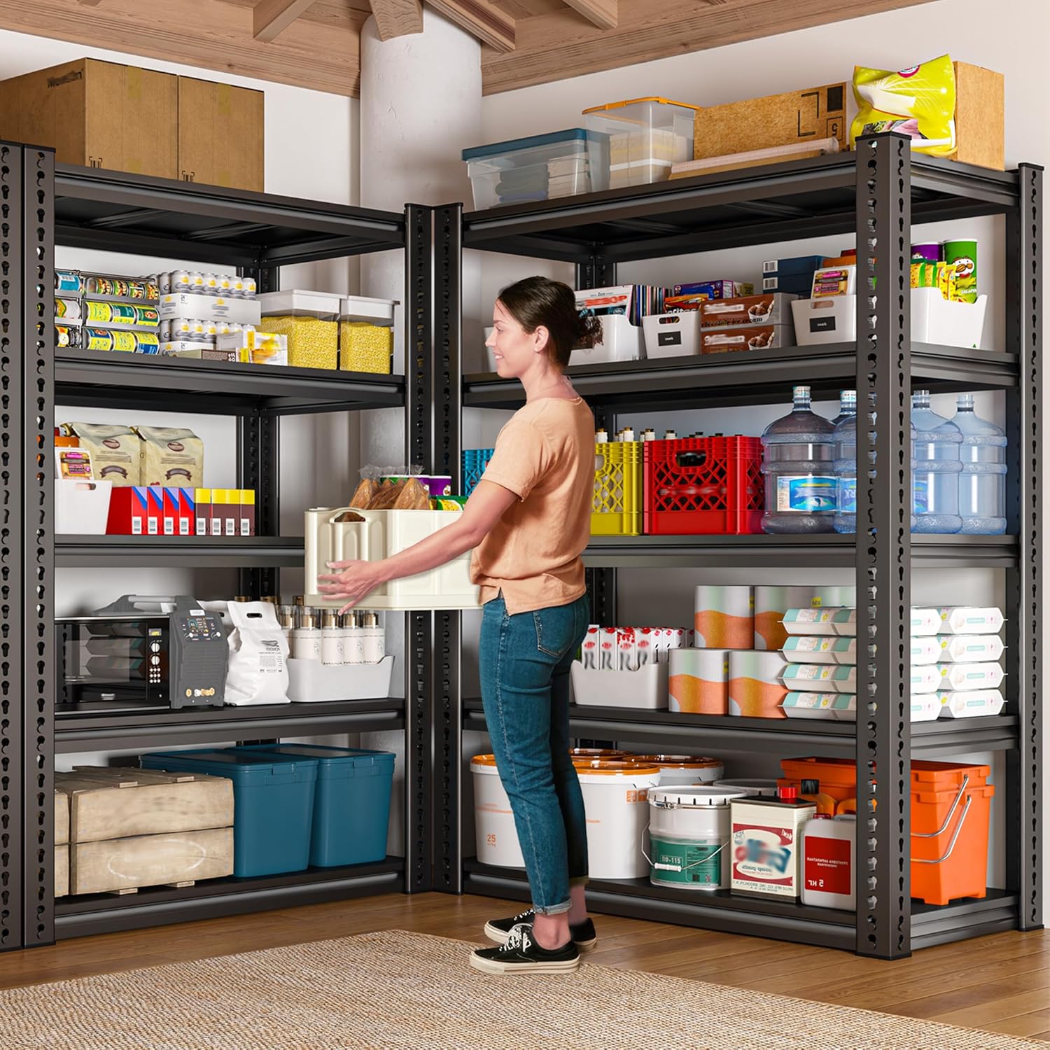 REIBII Garage Shelving Load 2000 LBS, Adjustable 5-Tier Storage Shelves, Metal Shelving Units and Storage Rack Shelf for Garage, Basement, Kitchen, 32" W x 17" D x 72" H, Black