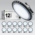 ASD LED High Bay UFO Light Fixture, Commercial Shop Lighting | Plug & Play Cable, IP65 Waterproof, ETL Listed | 150W 18000LM 5000K 100-277V | Warehouse, Garage, Workshop, Barn Lamp | Black, 12 Pack