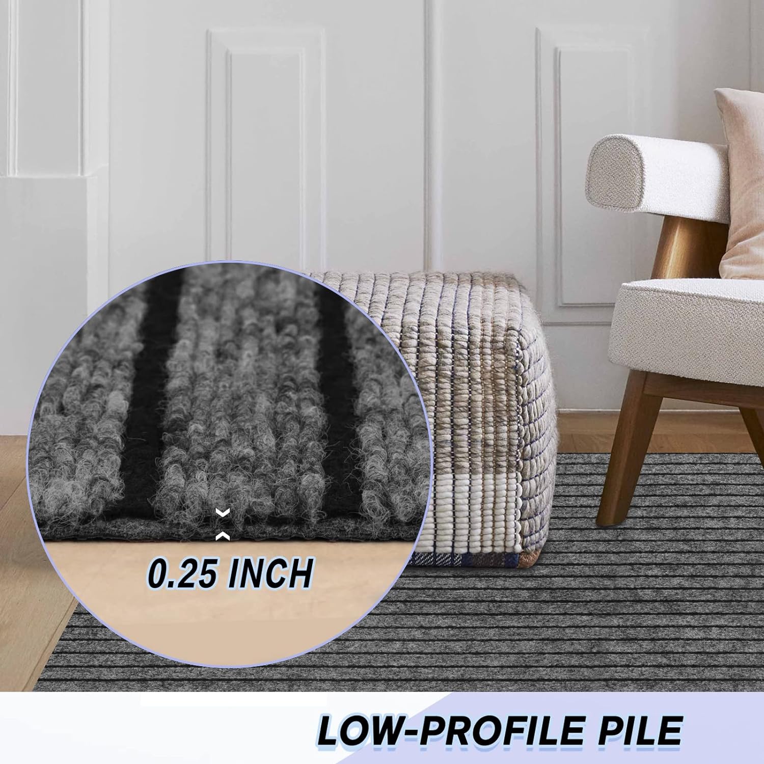 Custom Size Backed Non-Slip Area Rugs Runner, Easy Clean, Waterproof Runner Rugs for Hallway Entryway, Kitchen, Laundry, 4FT x 36FT, Gray Stripe