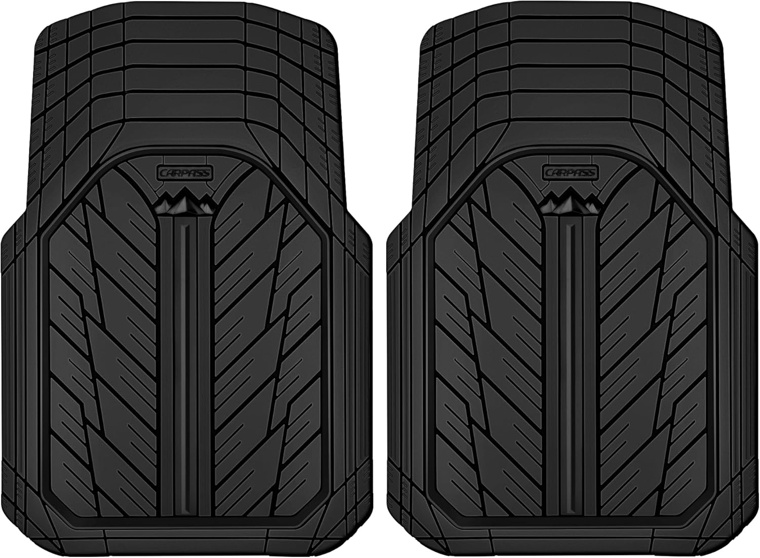 CAR PASS Small DeepDish Floor Mats for Cars, Heavy Duty Rubber Car Mats 2-Piece, Universal Trim-to Fit Automotive Floor Mats Front Only for Truck Van SUV Waterproof All Weather Car Mats (Black)
