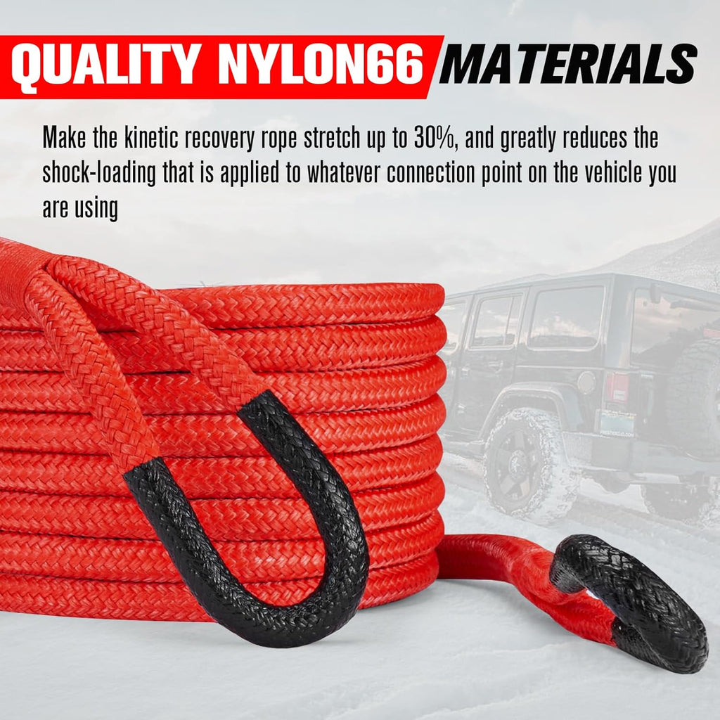 FieryRed Kinetic Recovery Rope Kit with 2 Soft Shackles, 1 Inch x 30 FT Tow Rope,Heavy Duty Offroad Snatch Strap for UTV, ATV, Truck, Car, Jeep, Tractor