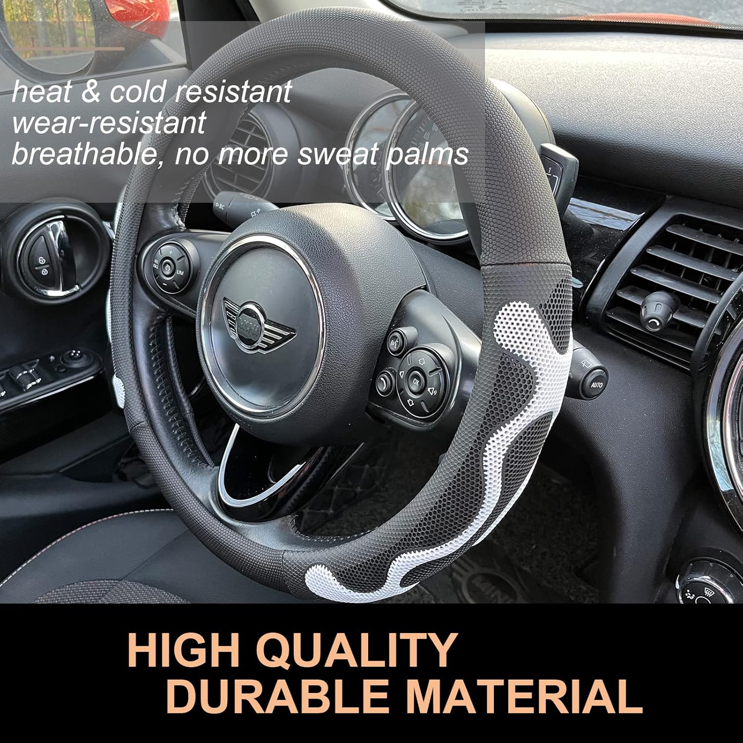 PINCTROT Comfy Grip Steering Wheel Cover, Anti-Slip Design, Universal 14.5-15 Inch(Silicone White)